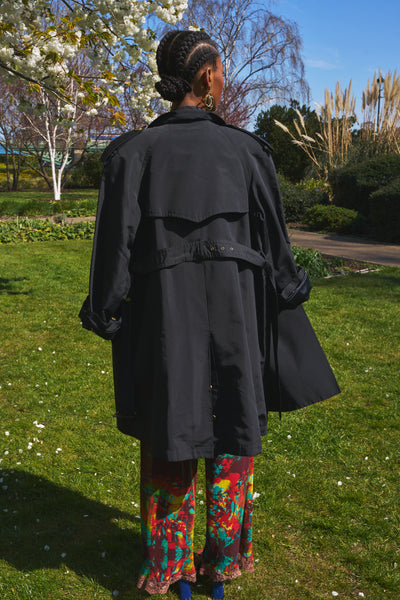 CHANEL collector's black trench with lettering lining vintage 1994