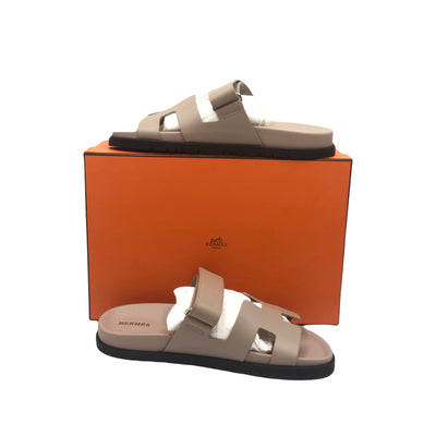 HERMES Chypre beige Mastic calf leather sandals size 39 - brand new from store