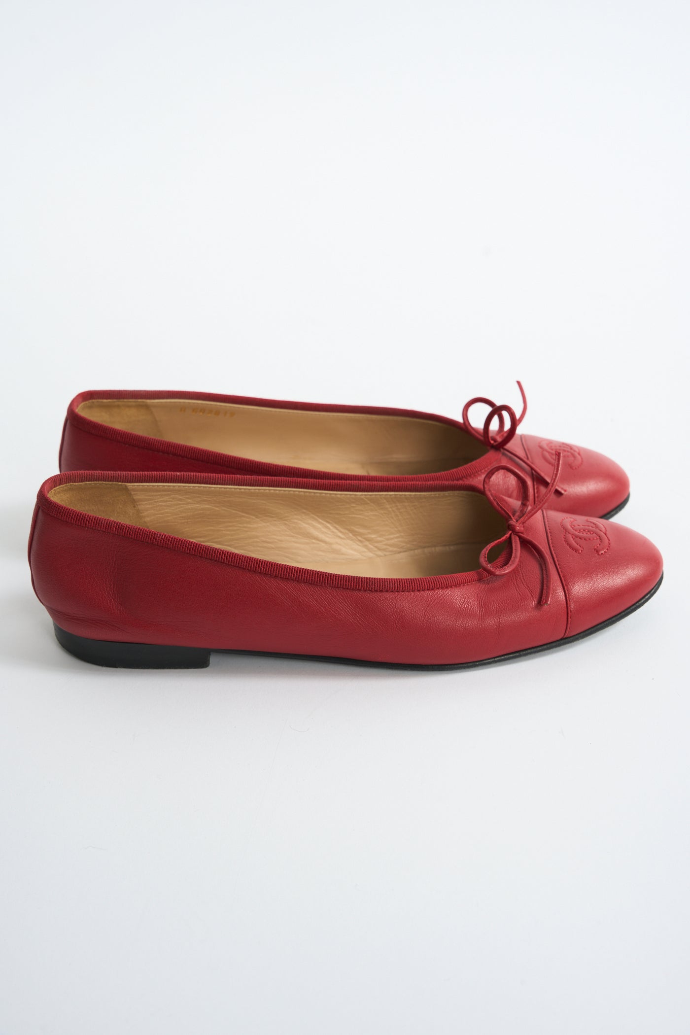 CHANEL red leather ballet flats size 40