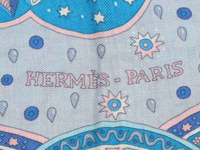 HERMÈS Au portes du palais blue pink cashmere silk shawl 140cm