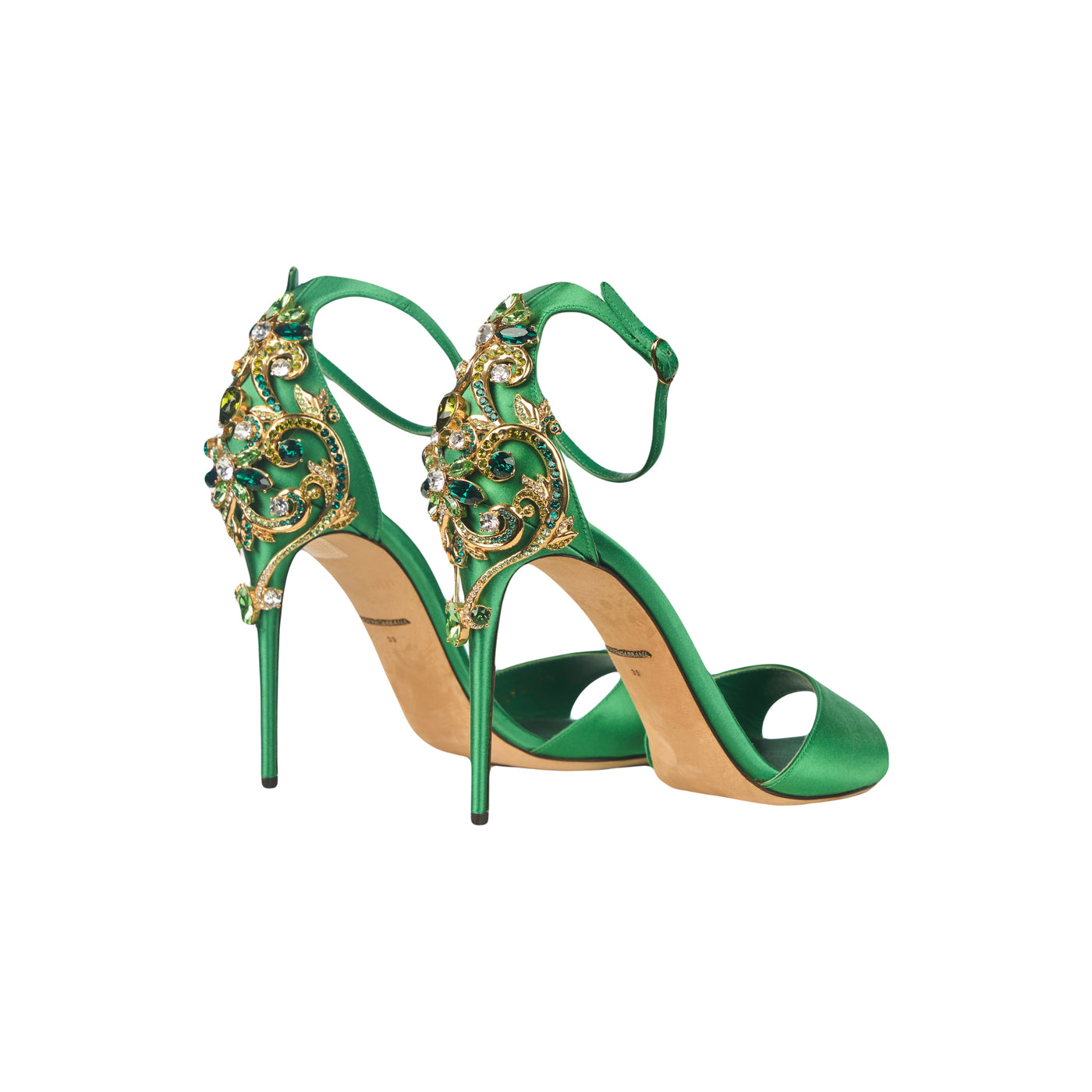 DOLCE GABBANA Green satin embellished heels size 39