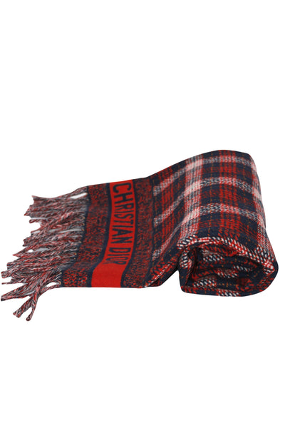 DIOR large wool checkered scarf with fringes