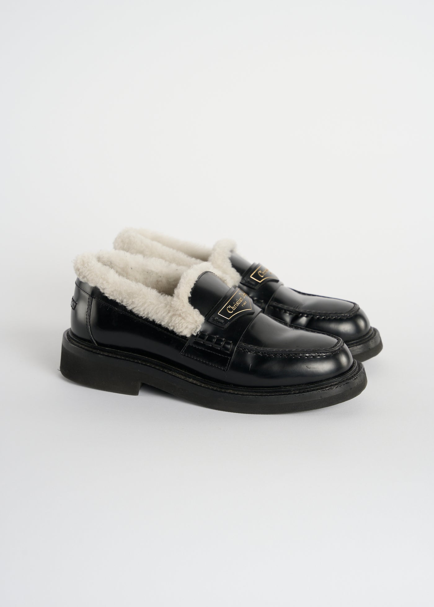 CHRISTIAN DIOR shearling smooth leather loafers