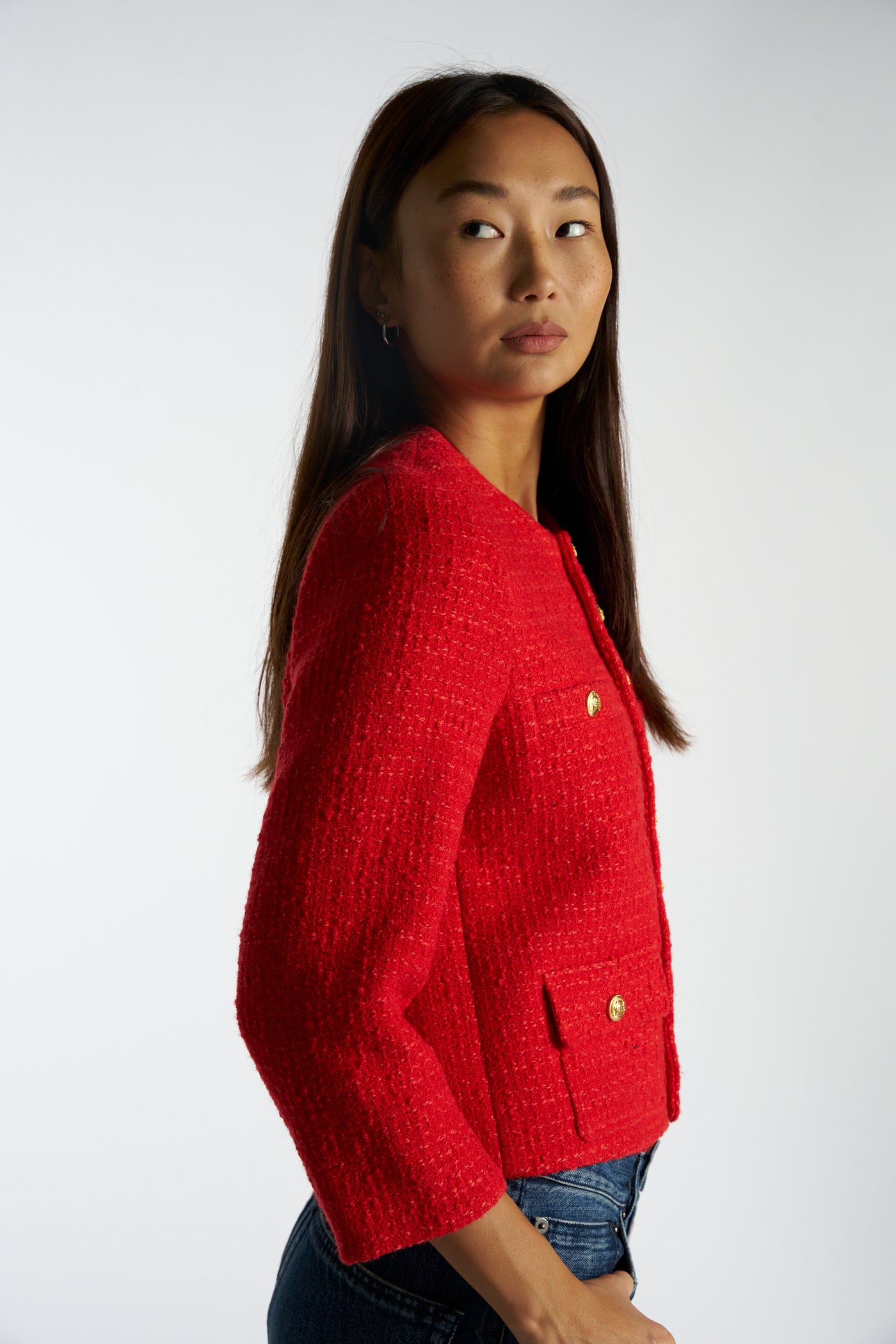 CELINE red boucle wool jacket size 38