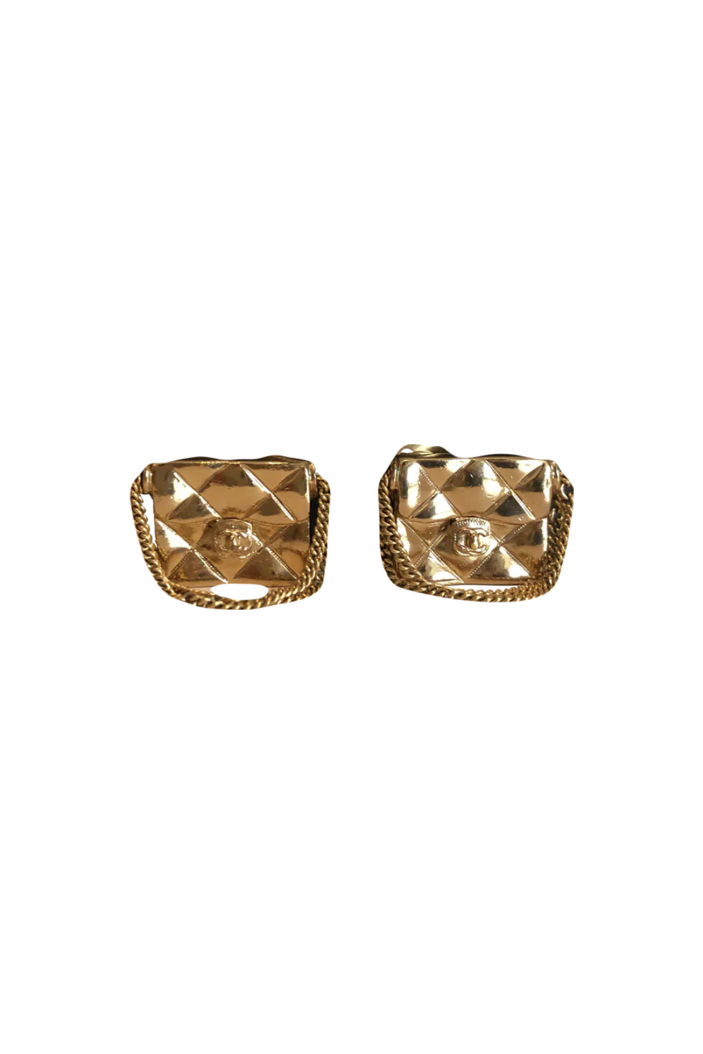 CHANEL Gold Quilted Flap Bag Clip On Earrings 02P