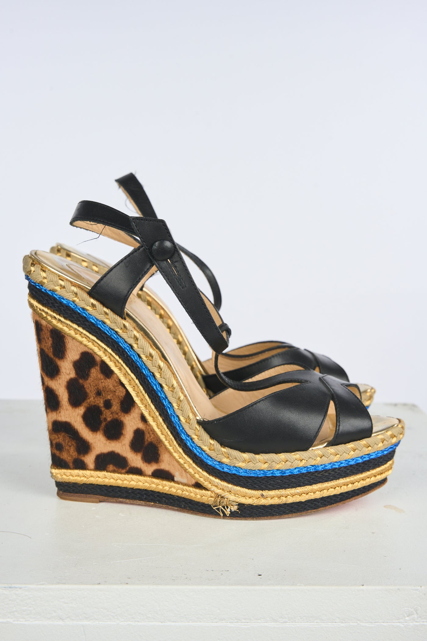 Christian LOUBOUTIN ponyskin leopard wedges size 41