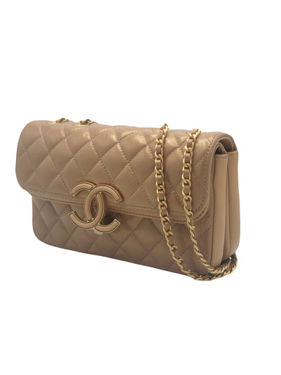 CHANEL Gold Bronze Double Flap handbag with box