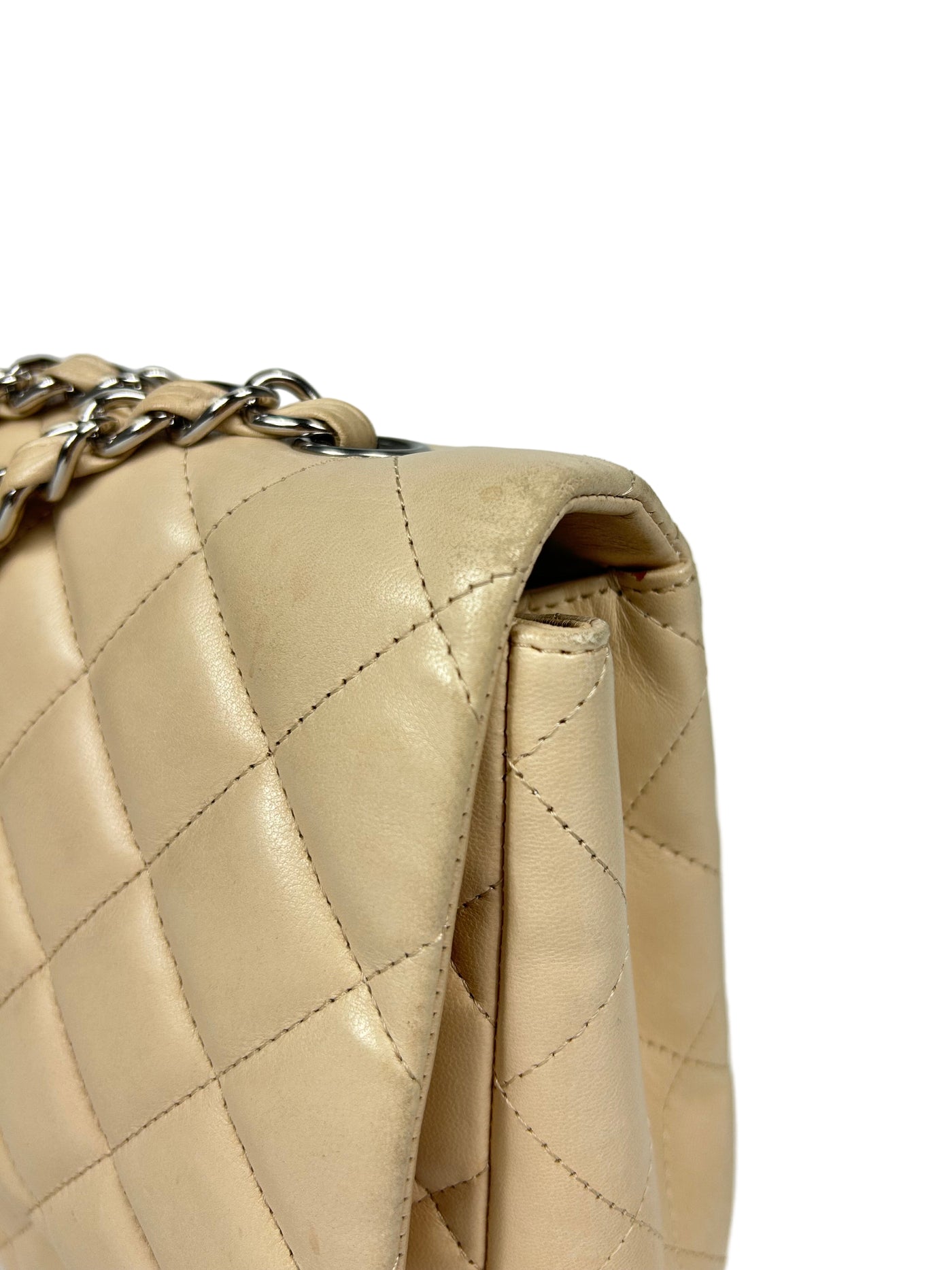 CHANEL Jumbo Single Flap Beige Clair Lambskin Leather Silver Hardware with box
