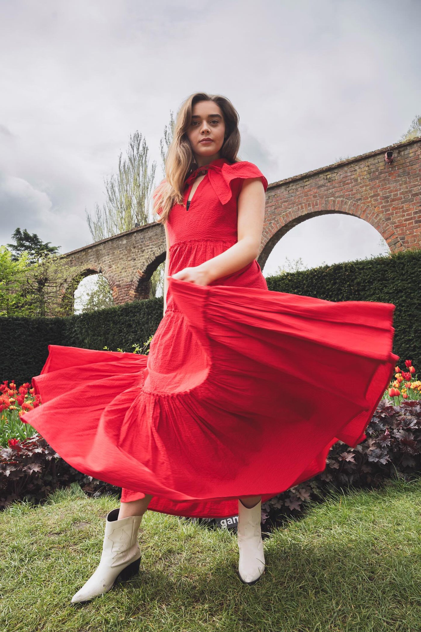 WIGGY KIT red ruffled maxi dress size M RRP approx. : £385