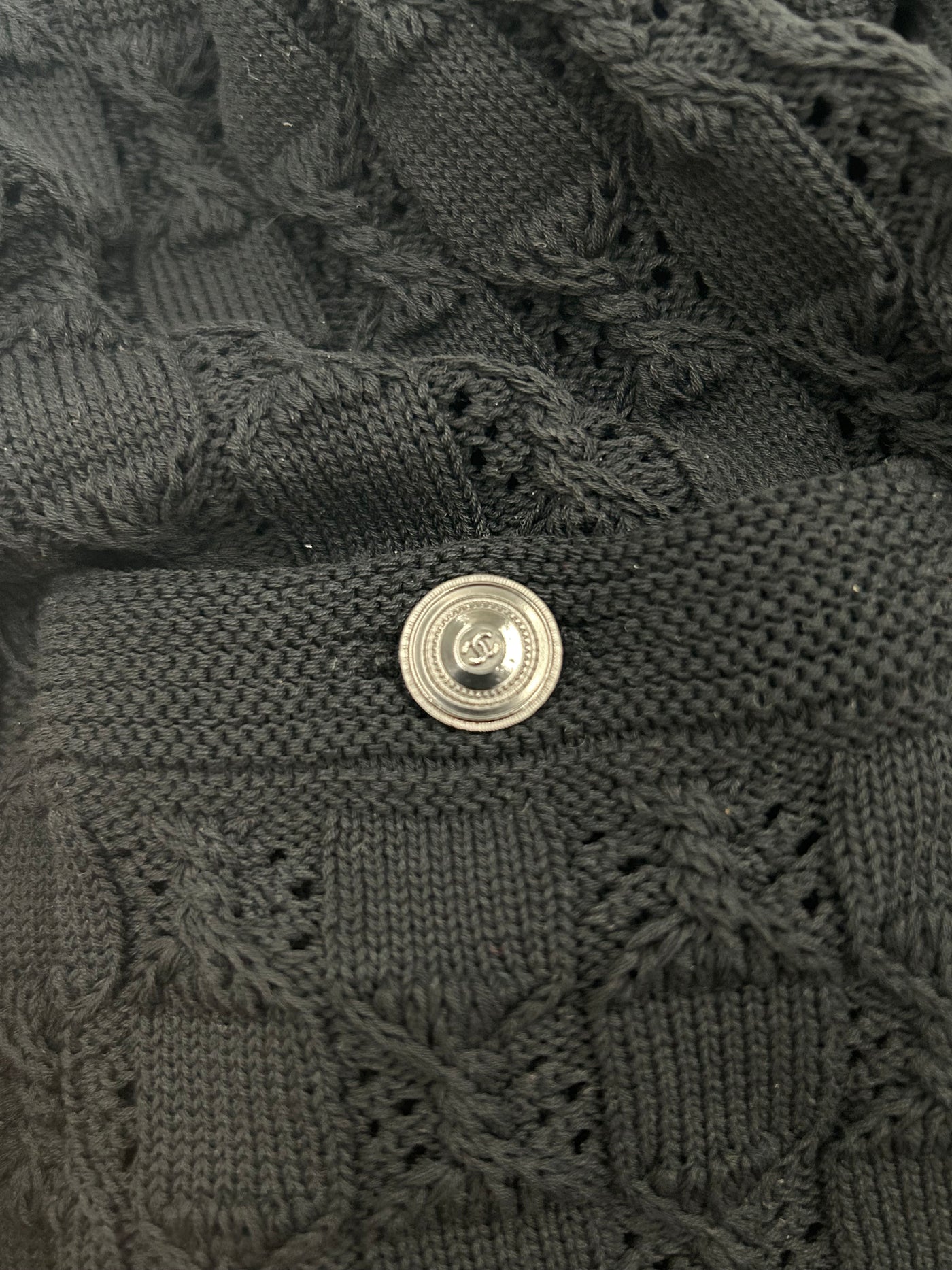 CHANEL black cotton knitted cardigan with CC buttons size small