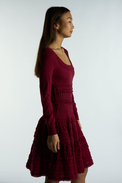 AZZEDINE ALAIA Burgundy wool crinoline dress size 40