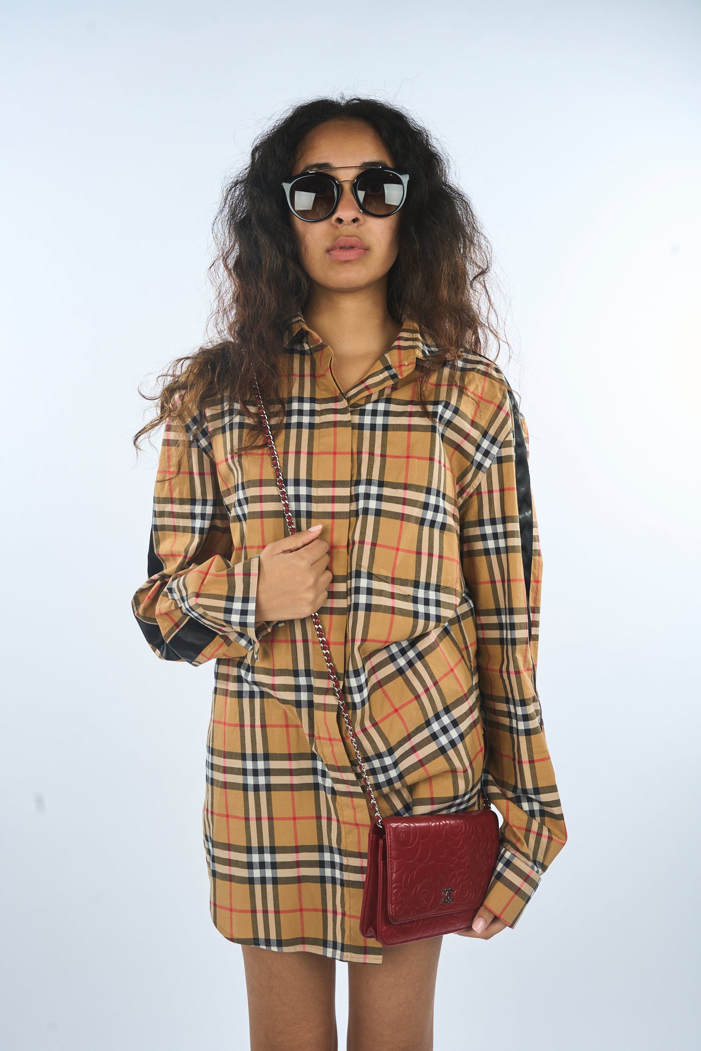 BURBERRY checked shirt with black detail on sleeves