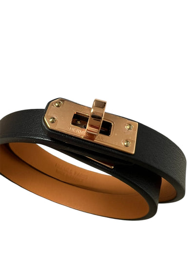 HERMES Kelly Double Tour bracelet Swift Noir Rose Gold Unworn with box