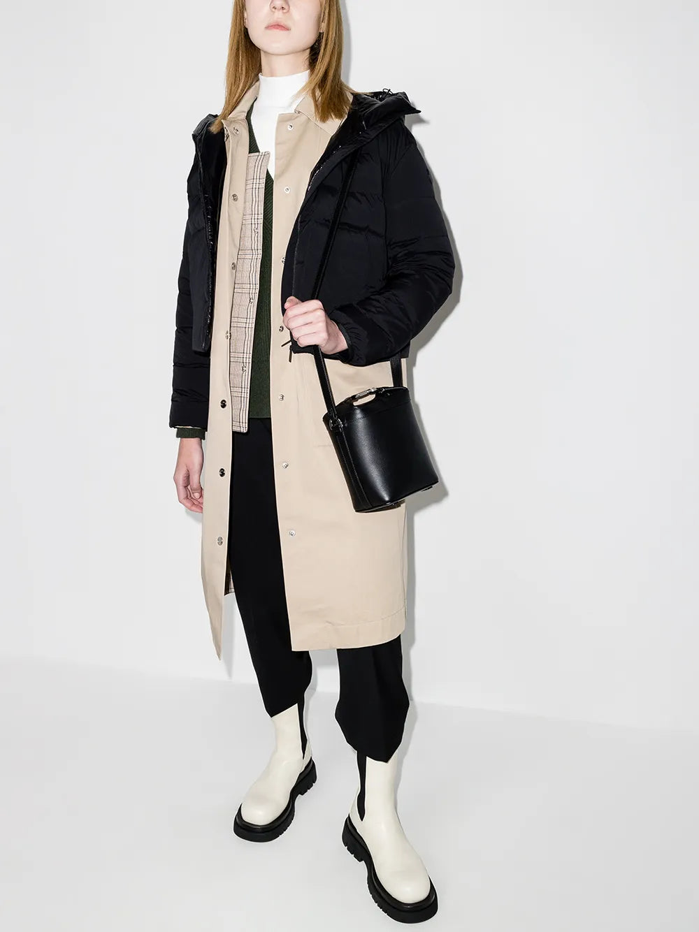 MONCLER Anwar Black Matte Pull Jacket with White Logo Print Hood