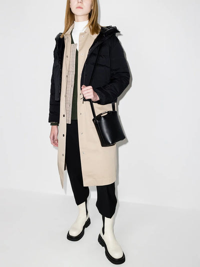 MONCLER Anwar Black Matte Pull Jacket with White Logo Print Hood