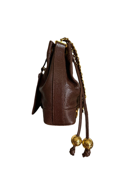 CHANEL brown caviar drawstring bucket bag 24ct gold hardware vintage