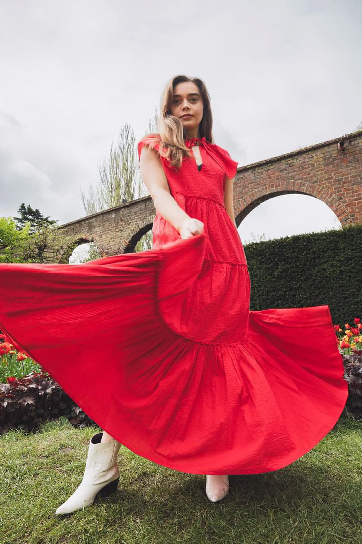 WIGGY KIT red ruffled maxi dress size M RRP approx. : £385