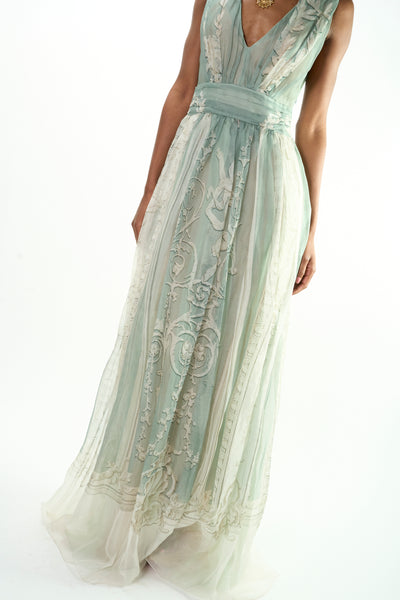 ALBERTA FERRETTI sage green empire occasion dress