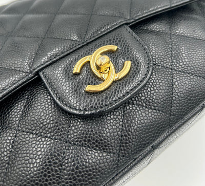 CHANEL Classic Jumbo Caviar single flap handbag with gold hardware