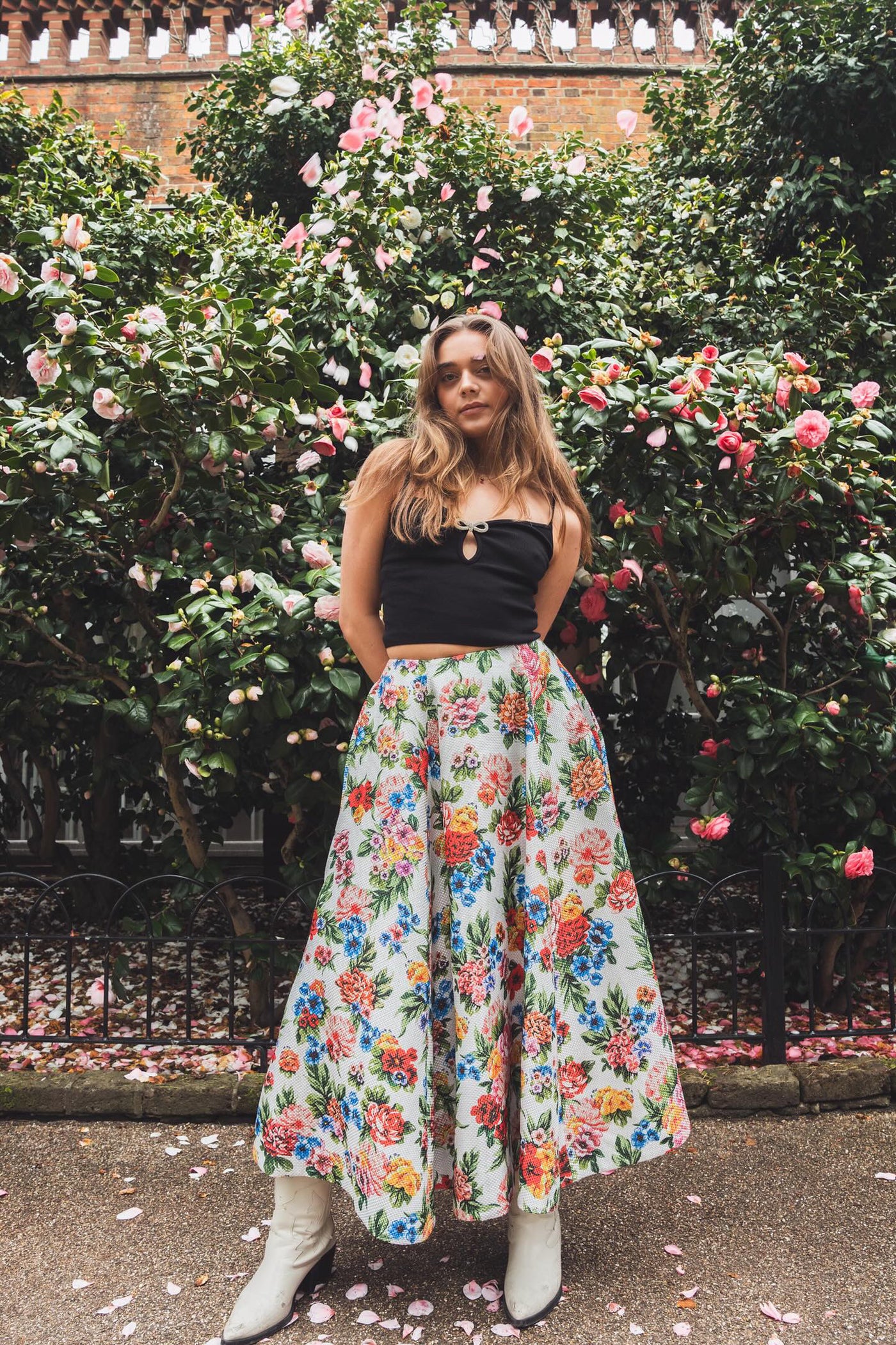 EMILIA WICKSTEAD basketwave floral maxi skirt