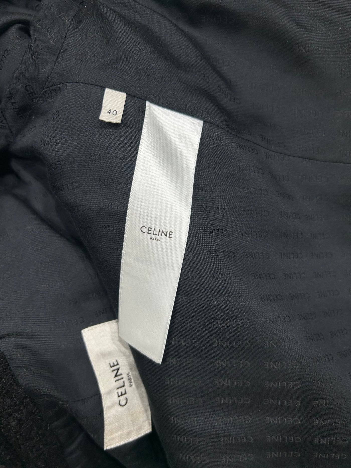 CELINE black chasseur jacket boucle with signature buttons size 40