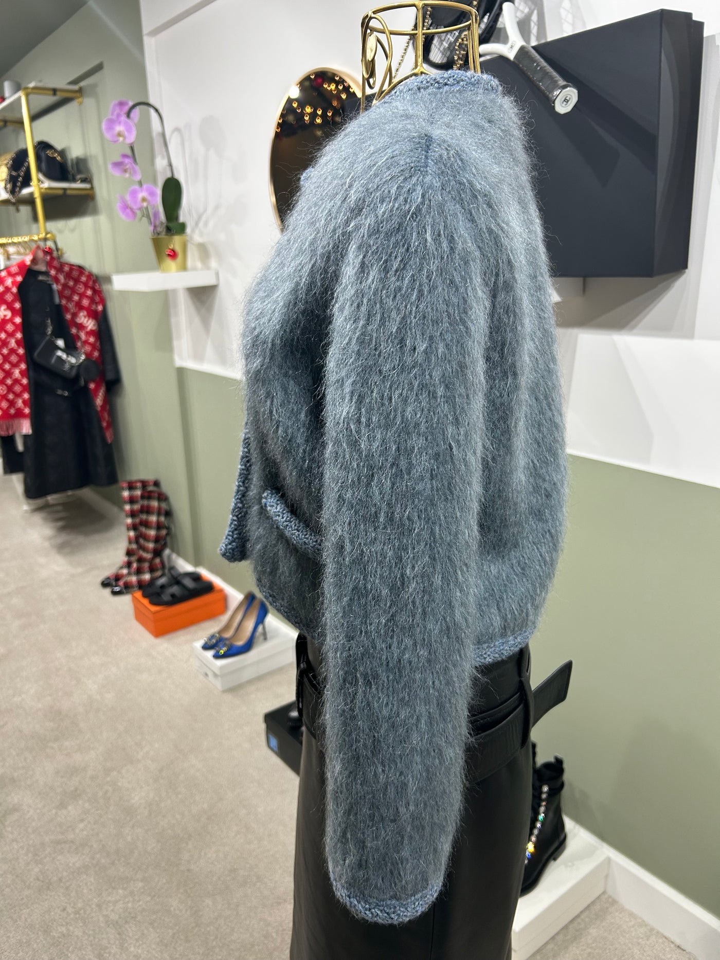 CELINE blue brushed mohair cardi jacket size XS