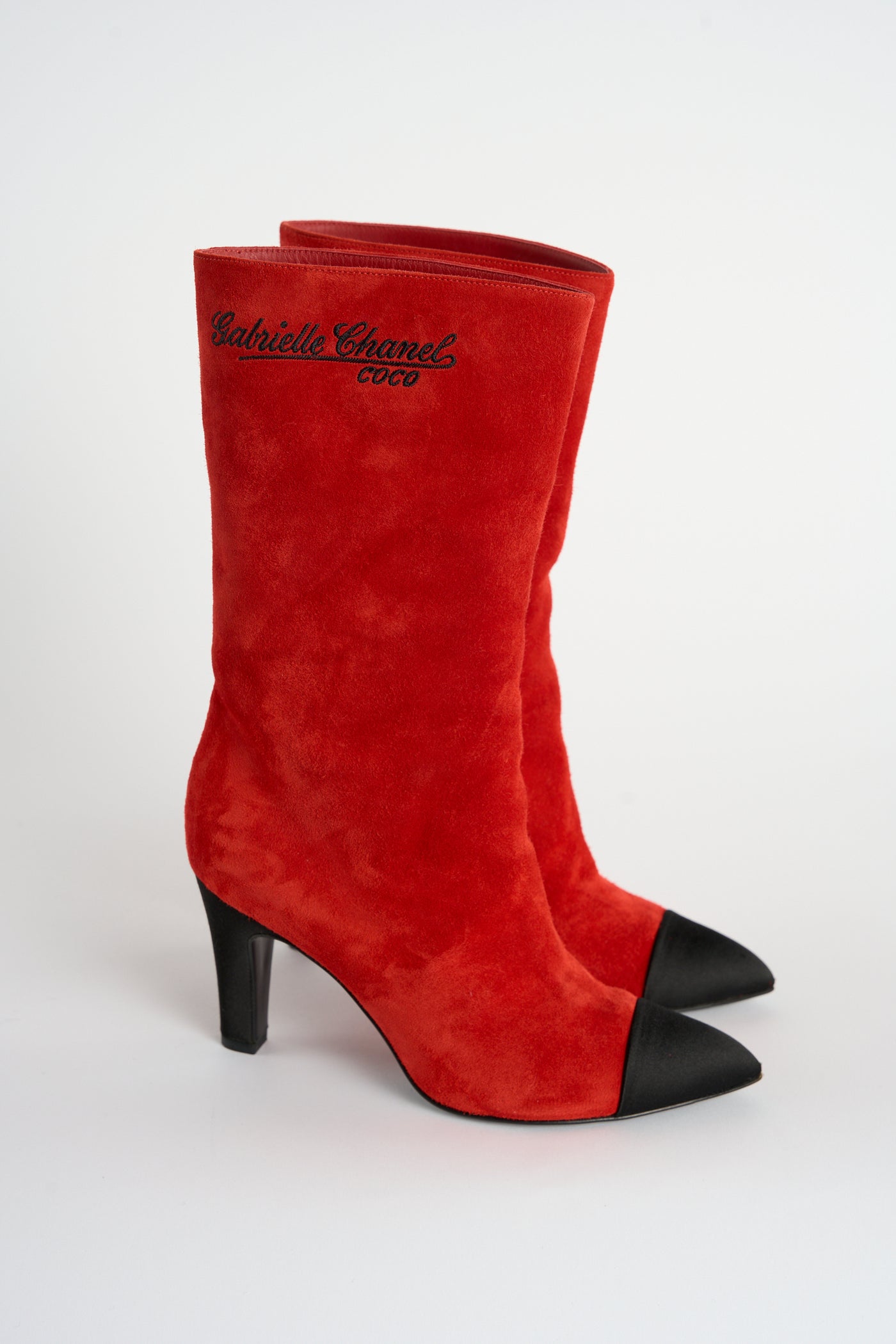 CHANEL red suede boots size 36 with box