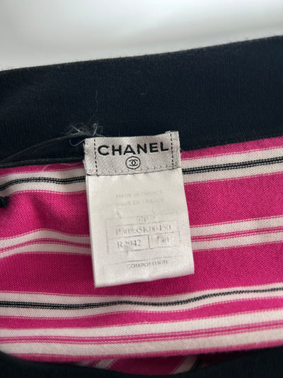 CHANEL Pink Striped 2007 Spring Summer runway Dress size 40