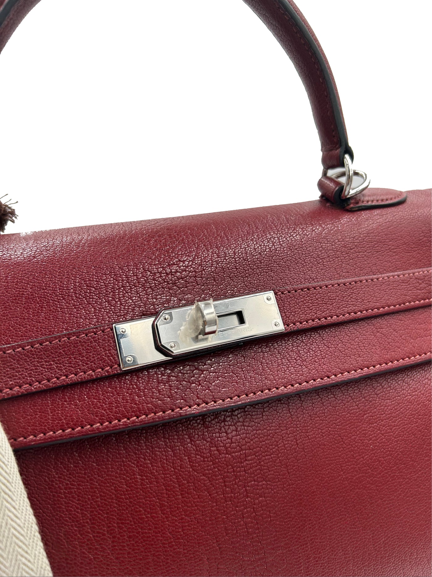 HERMÈS Kelly 35 chèvre rouge H with palladium hardware