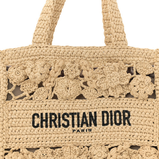 CHRISTIAN DIOR hand crocheted millefiori small book tote handbag with oblique insert