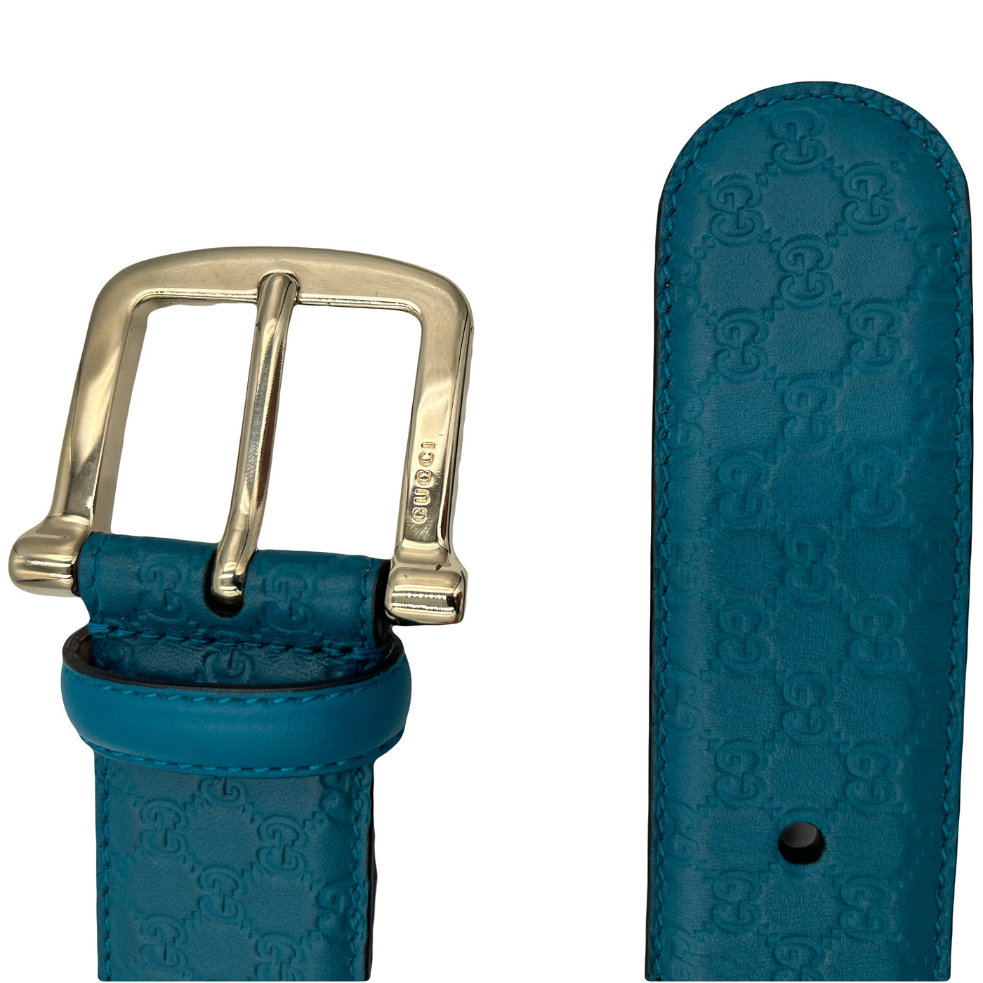 GUCCI turquoise GG belt with gold buckle size 80cm