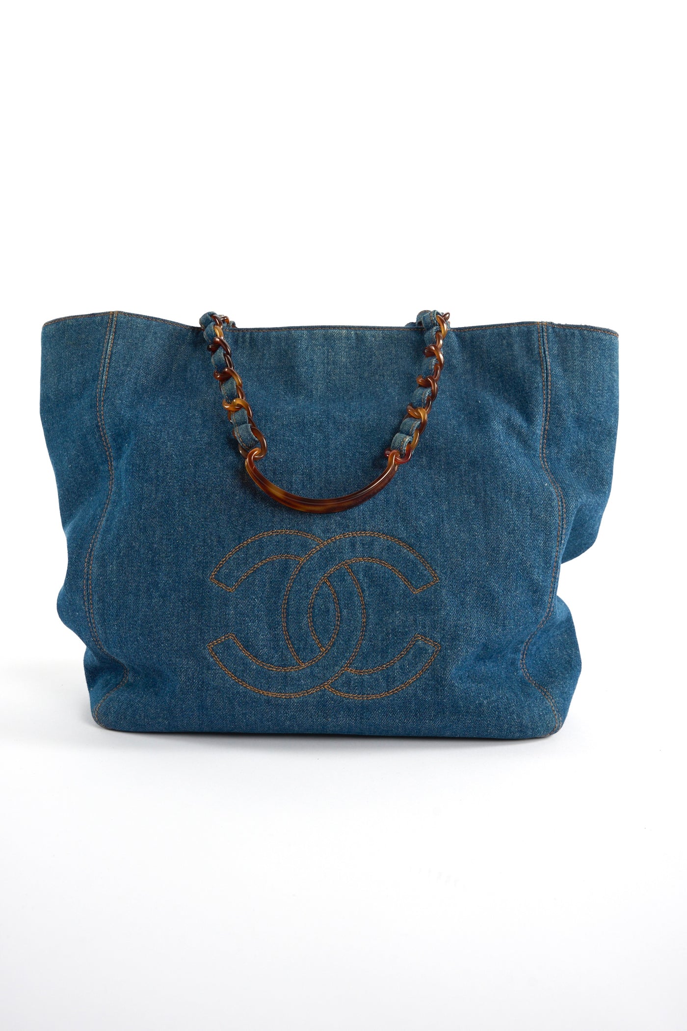 CHANEL rare blue denim tortoiseshell bakelite tote hanbdbag