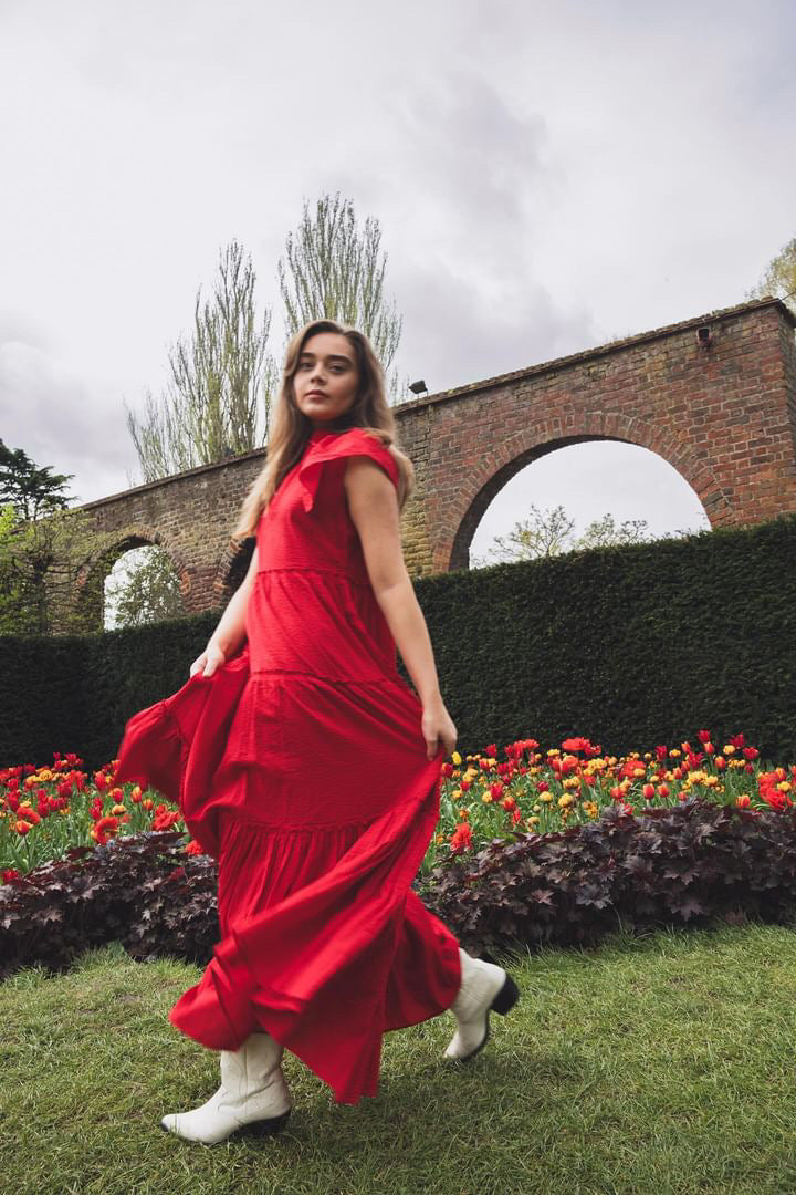 WIGGY KIT red ruffled maxi dress size M RRP approx. : £385