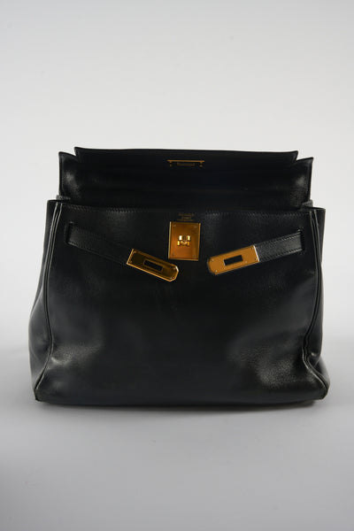 HERMES Kelly 28 vintage 1996 black swift leather with gold hardware