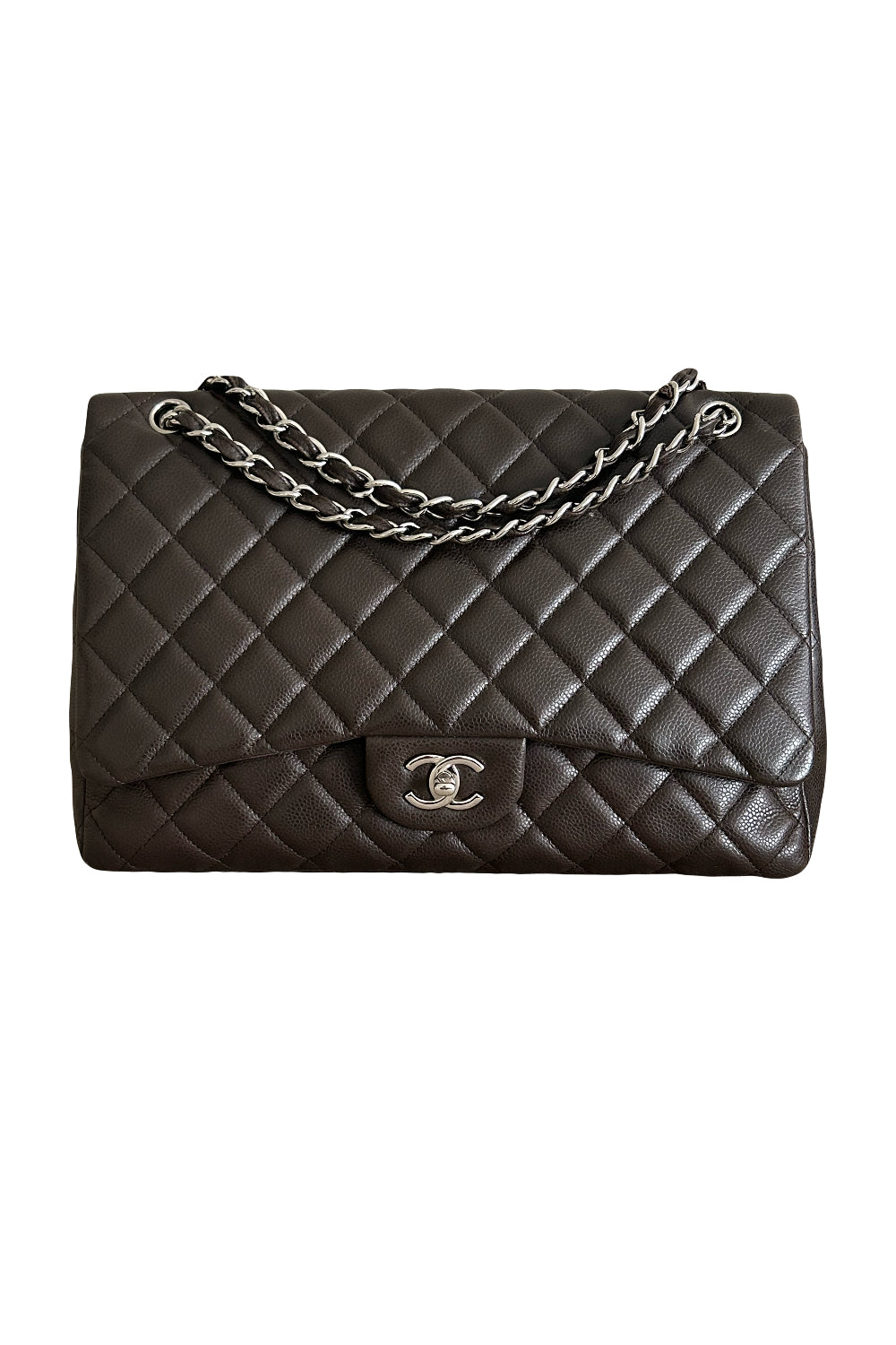 CHANEL Maxi espresso brown caviar leather with silver hardware current RRP €11700