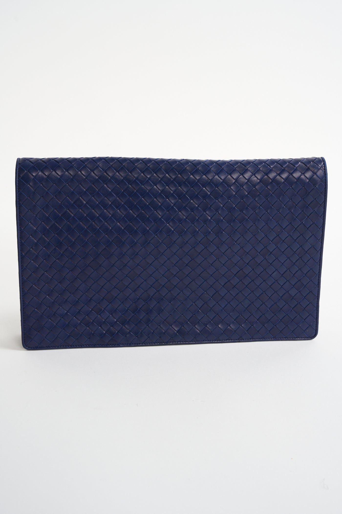 BOTTEGA VENETA blue intercciato nappa leather large clutch