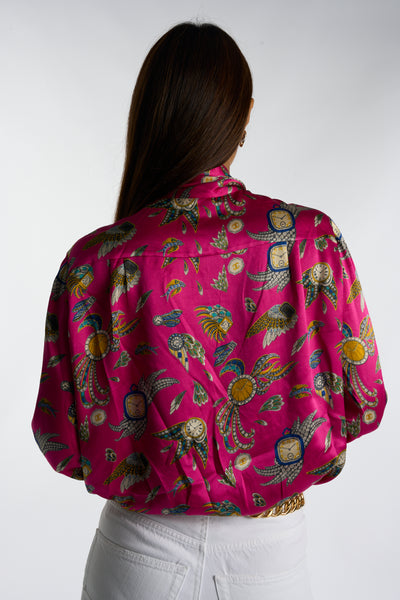 CHANEL F/W 1991 hot pink print silk blouse