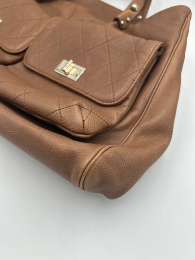 CHANEL brown silver reissue turnlock large bag