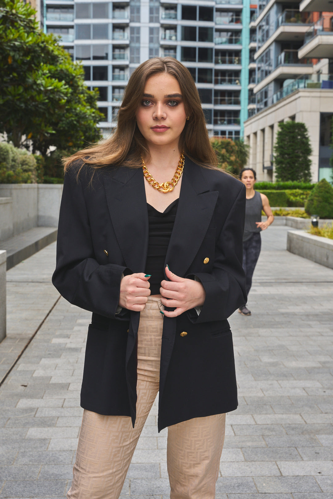 YSL navy double breasted blazer with gold 
