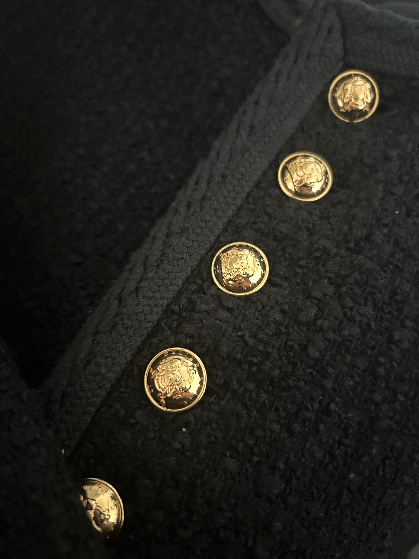 CELINE black chasseur jacket boucle with signature buttons size 40