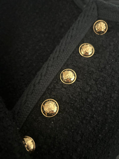 CELINE black chasseur jacket boucle with signature buttons size 40