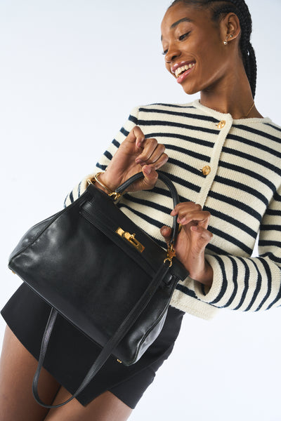 HERMES Kelly 28 vintage 1996 black swift leather with gold hardware