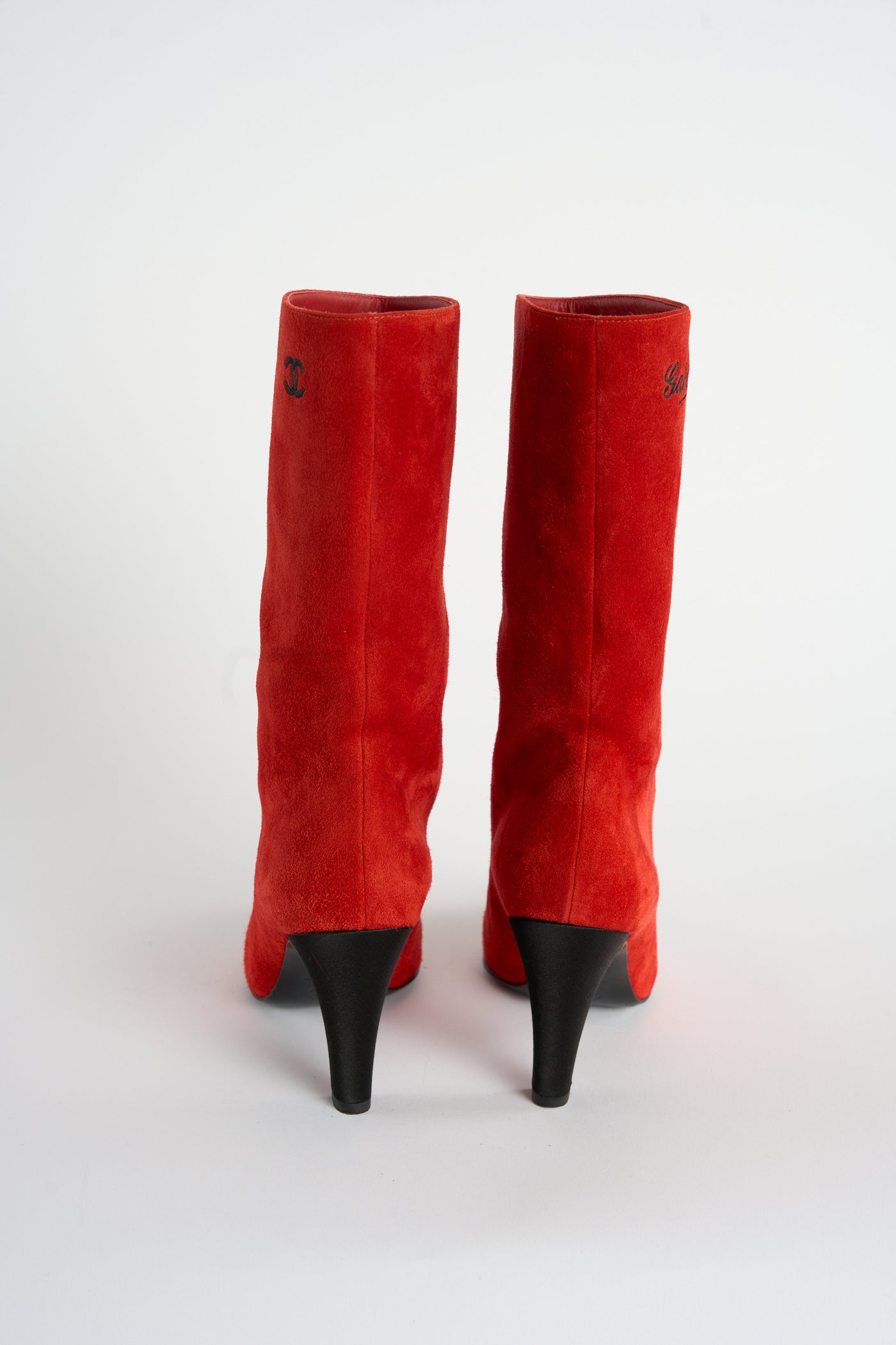 CHANEL red suede boots size 36 with box