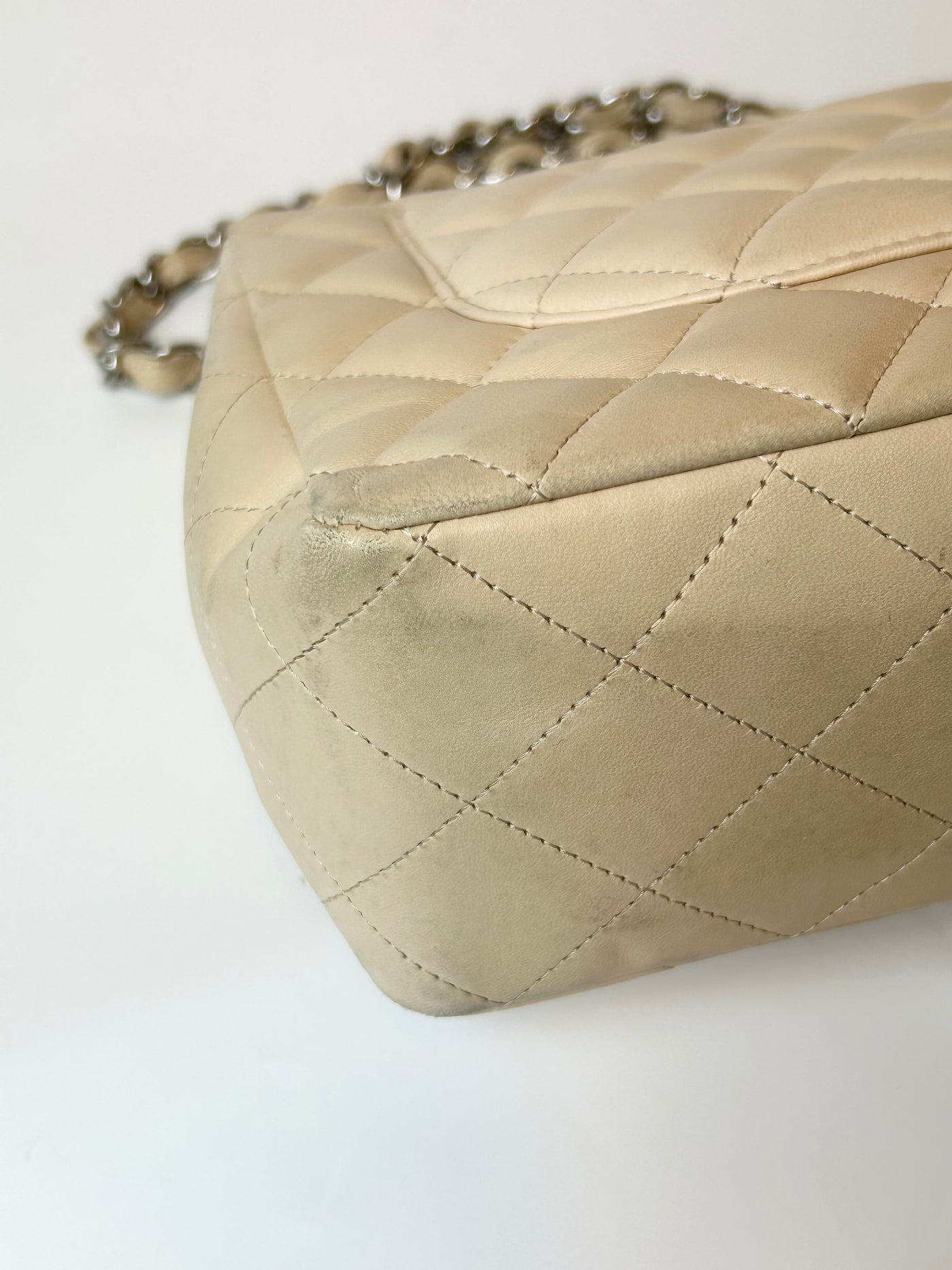 CHANEL Jumbo Single Flap Beige Clair Lambskin Leather Silver Hardware with box