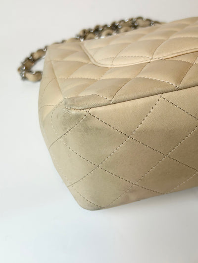 CHANEL Jumbo Single Flap Beige Clair Lambskin Leather Silver Hardware with box
