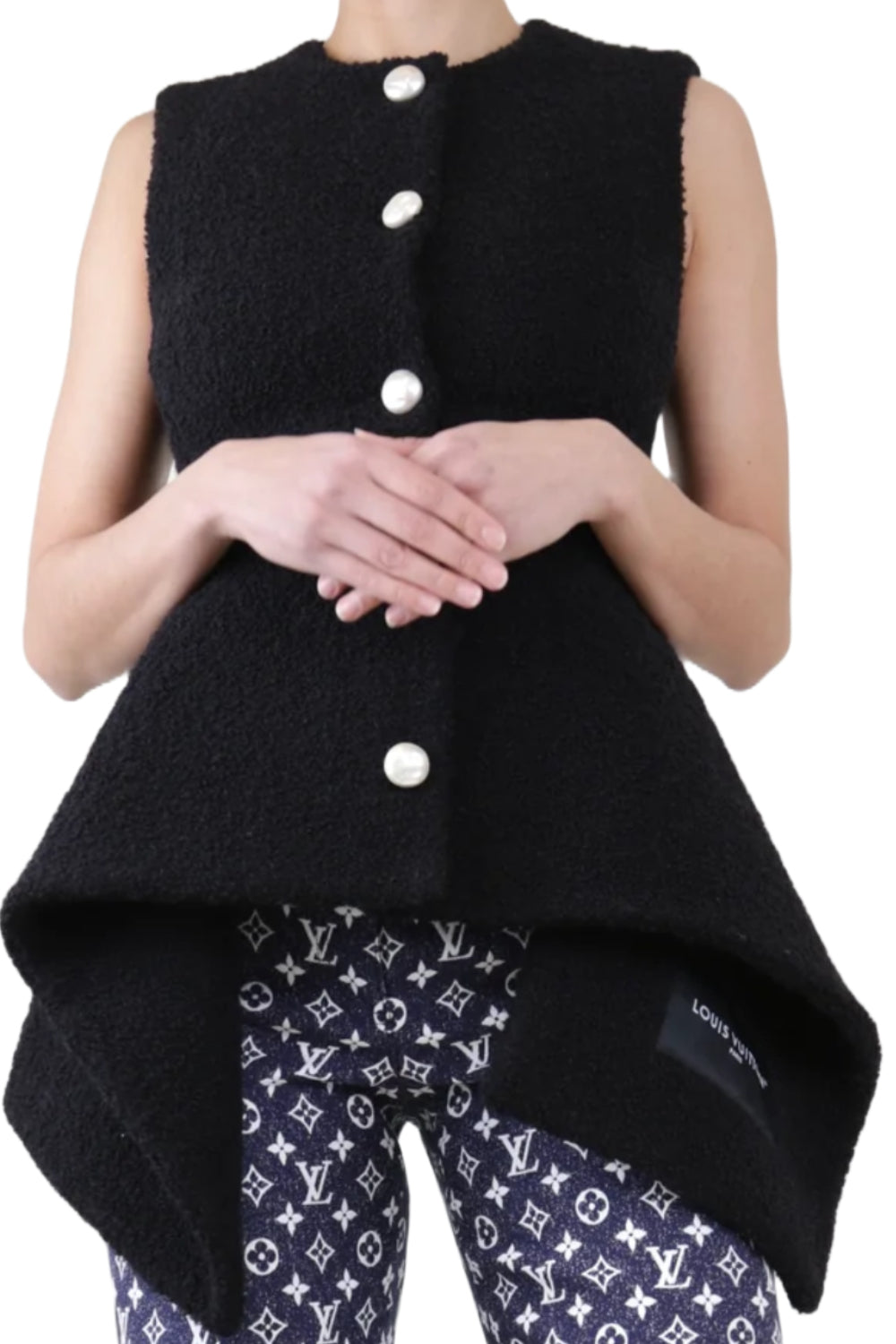 LOUIS VUITTON FW22 Boucle vest with sweeping panel and faux pearls buttons size 38