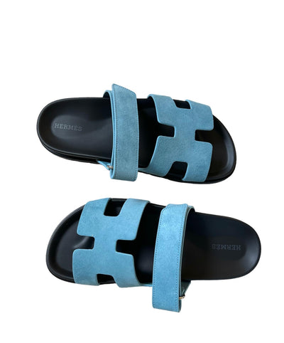 HERMES bleu mineral suede chypre sandals size 39.5 new in box