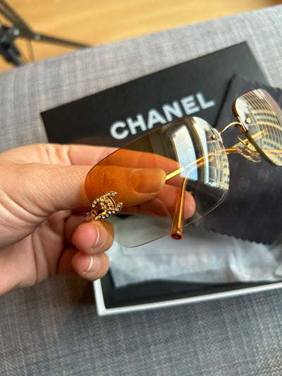 Chanel clear vintage sunglasses cc crystals with box