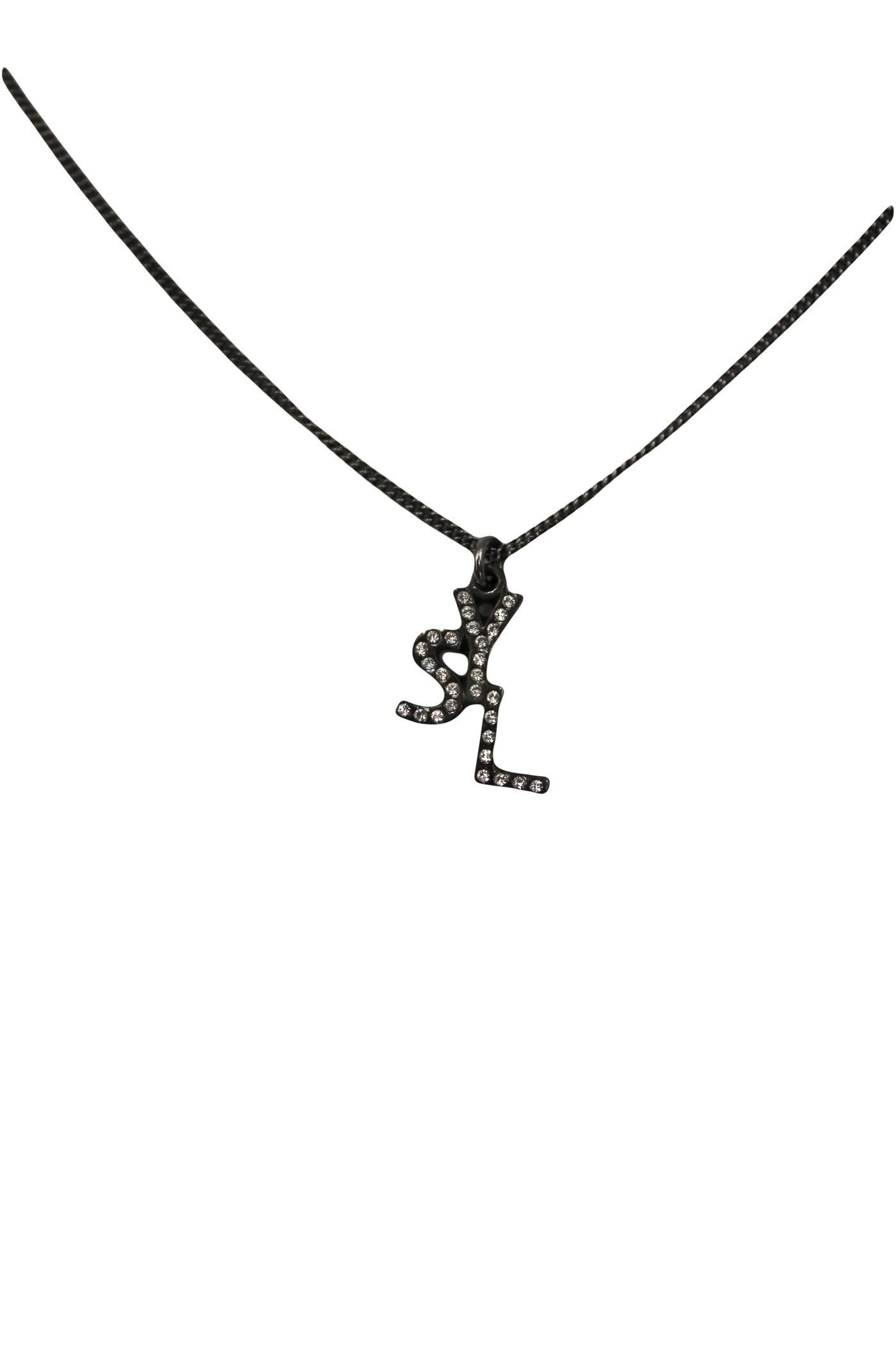 SAINT LAURENT black metal crystals initials necklace