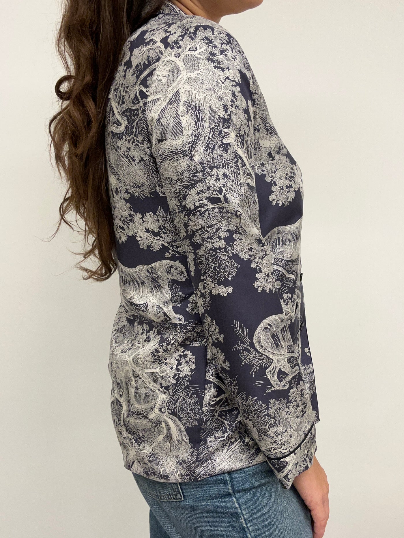 CHRISTIAN DIOR Silk Toile De Jouy blouse size 36fr oversized